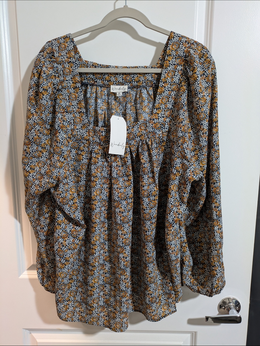 Wonderly Mustard Floral Smocked Yoke Blouse